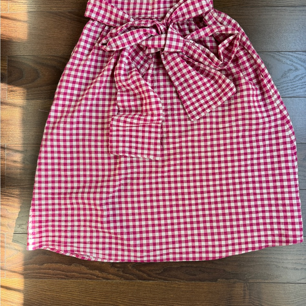 Zara Red and White Midi Skirt with Smocked Tie Front